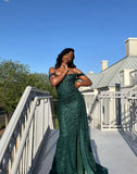 Sexy Mermaid Off The Shoulder Dark Green Sequin With Split Long Prom Dresses For Teens Girls Formal Dress Party Birthday Outfits HZ0311