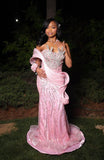 Elegant Mermaid Sweetheart Pink Sequined For Black Girls Long Prom Dresses Formal Dress Party Wedding Gudest Birthday Outfits HZ0311