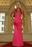 Simple Mermaid Halter Hot Pink Satin Long Prom Dresses Formal Dress Party 20th Birthday Outfits HZ0311