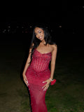 Gorgeous Mermaid Sweetheart Burgundy Sequins Beaded Bodice Prom Dresses Long Formal Party Gown HZ0311