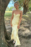 Spaghetti Straps Floral Long Prom Dresses Sheath Sexy Party Dress For Teens HZ0311