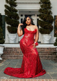 Gorgeous Mermaid Sweetheart Red Sequins Beaded Bodice Prom Dresses Long Formal Party Gown HZ0311