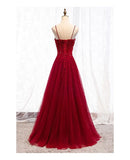 Straps Dark Red Beaded Sweetheart Long Formal Dress, Junior Prom Dress HZ0311