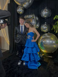 Chic Ball Gown Sweetheart Royal Blue Satin Long Prom Dresses Sleeveless Formal Dresses HZ0311