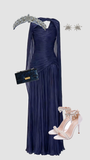Elegant A line V Neck Navy Blue Tulle With Cape Long Formal Fancy Evening Dress Dinner Outfits Classy Party Gowns HZ0311