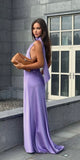 Chic Mermaid Halter Lilac Backless Silky Satin Long Prom Dresses Sleeveless Formal Dresses HZ0311
