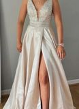 Gorgeous Prom Dress V-neck Beading Slit Evening Dress Long Cocktail Outfits Gala Gown HZ0427