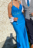 Fashion Prom Dress Blue Spaghetti Straps Slit Evening Dress Long Party Outfits Gala Gown HZ0427