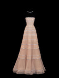 Sparkling Ball Gown Strapless Champagne With Silver Beaded Inspo Formal Party Gowns Long Prom Dresses HZ0311