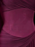 Chic Sheath One Shoulder Grape Chiffon Long Party Dresses Prom Dresses Impress Wedding Guest Dress HZ0311