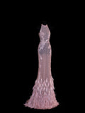 Chic Mermaid High Neck Pink Lace With Feather Appliques Inspo Formal Party Gowns Long Prom Dresses HZ0311
