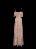 Sparkly Sequin A line Spaghetti Strap Sequined Champagne Long Prom Dresses Inspiration Evening Gowns Formal Party Prom Dress HZ0311