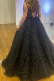 Elegant Prom Dress Black Sweetheart Pleated Tulle Long Gala Gown Evening Dress Party Outfits HZ0427