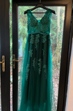 Stunning Prom Dress Dark Green V-neck Pleated Tulle Long Gala Gown Evening Dress Party Outfits HZ0427