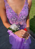 Morden Prom Dress A Line Purple Spaghetti Straps Pleated Tulle Long Gala Gown Evening Dress Party Outfits HZ0427