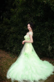 90s Retro Prom Dress Light Green Straps Pleated Tulle Gala Gown Evening Dress Party Outfits HZ0427