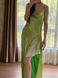 90s Prom Dress Ombre Green Spaghetti Straps Backless Gala Gown Evening Dress Party Outfits HZ0427