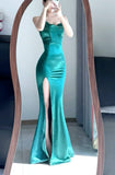Elegant Prom Dress Spaghetti Straps Sheath Slit Mermaid Gala Gown Evening Dress Party Outfits HZ0427