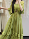 Beauty Prom Dress Green V-neck Pleated Gala Gown Evening Dress Party Outfits HZ0427