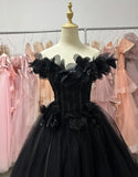 New Arrival Ball Gown Black Off Shoulder Tulle Quinceanera Dress Evening Dress Gala Prom Gown HZ0427