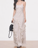 Chic Women Dress Spaghetti Straps Polka Dots Ruffle Birthday Party Outfits Seaside Dress Travel Dress HZ0427