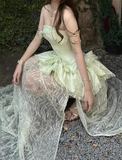 Beauty Prom Dress Light Green Strapless Slit Gala Gown Evening Dress Party Outfits HZ0427