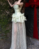 Beauty Prom Dress Light Green Strapless Slit Gala Gown Evening Dress Party Outfits HZ0427