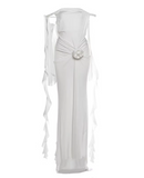 Beauty Prom Dress White Off Shoulder Pleated Blackless Gala Gown Evening Dress Birthday Party Outfits HZ0427