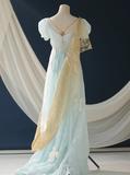 Elegant Imperial Prom Dress Square Neck Print Gala Gown Evening Dress Party Outfits HZ0427