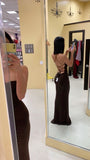 Simple Brown Mermaid Spaghetti Straps Long Evening Prom Dresses, Custom High Slit Prom Dresses Inspo For Women HZ0311