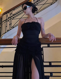 Sexy Prom Dress Black Halter Pleated Tulle Gala Gown Evening Dress Birthday Party Outfits HZ0427