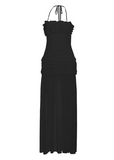 Sexy Prom Dress Black Halter Pleated Tulle Gala Gown Evening Dress Birthday Party Outfits HZ0427
