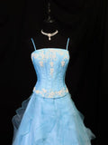 Beauty A Line Prom Dress Light Blue Spaghetti Straps Ruffle Formal Gown Evening Dress 18th Outfits HZ0427