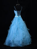Beauty A Line Prom Dress Light Blue Spaghetti Straps Ruffle Formal Gown Evening Dress 18th Outfits HZ0427