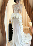 Gorgeous Prom Dress White Sweetheart Flower Pleated Formal Gown Evening Dress Gala Dress HZ0427
