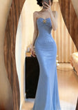 Shiny Prom Dress Light Blue Sweetheart Mermaid Formal Gown Evening Dress Gala Dress HZ0427