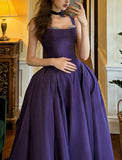 Elegant Prom Dress Dark Purple Straps Pleated Formal Gala Gown Evening Dress Graduation Outfits HZ0427