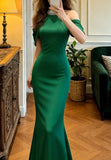 Elegant Prom Dress Dark Green Satin Crew Neck Mermaid Gala Gown Evening Dress Formal Graduation Outfits HZ0427