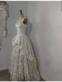 Retro Spaghetti Straps A-Line Lace Ruffles Vintage Wedding Dress Eveing Dress, HZ0427