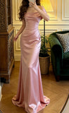 Beauty Prom Dress Pink Satin Off Shoulder Mermaid Formal Gala Gown Evening Dress Graduation Outfits HZ0427