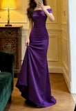 Elegant Prom Dress Purple Satin Off Shoulder Mermaid Formal Gala Gown Evening Dress Graduation Outfits HZ0427