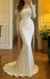 Stunning Prom Dress White Square Neck Mermaid Gala Gown Formal Evening Dress Graduation Outfits HZ0427