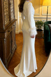 Stunning Prom Dress White Crew Neck Pleated Mermaid Gala Gown Formal Evening Dress Graduation Outfits HZ0427