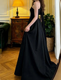 Elegant Prom Dress Black A Line One Shoulder Gala Gown Formal Evening Dress Graduation Outfits HZ0427