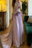 Charming Prom Dress Light Purple Crew Neck Pleated Gala Gown Formal Outfits Evening Dress Graduation Dress HZ0427