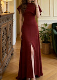 Pretty Prom Dress A Line Wine Red Slit Gala Gown Formal Outfits Evening Dress Graduation Dress HZ0427