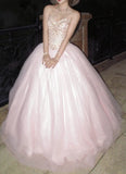 Sparkling Ball Gown Light Pink Sweetheart Tulle Evening Dress Quinceanera Dress 18th Birthday Prom Gown HZ0427