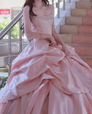Pretty Ball Gown Light Pink Strapless Beading Pleated Evening Dress Quinceanera Dress 18th Birthday Prom Gown HZ0427
