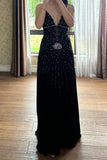 90s Stunning Prom Dress Black Spaghetti Straps Beading Formal Gala Gown Evening Dress Birthday Party Outfits HZ0427