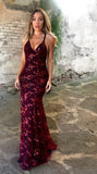 Elegant Mermaid Halter Sleeveless Navy Blue With Lace Long Sequins Backless Prom Dresses Vestidos De Dia HZ0311
